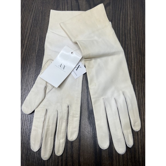 Armani Exchange 100% Leather Gloves White Ladies Size M/L New NWT NOS - Picture 1 of 9